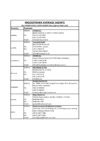 INGOSSTRAKH AVERAGE AGENTS (ALL OTHER PLACES LLOYD’S AGENTS Country Contacts: Address: VITSAN A.S
