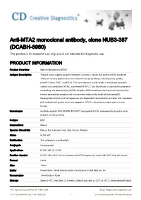 Anti-MTA2 Monoclonal Antibody, Clone NUB3-387 (DCABH-8980) This Product Is for Research Use Only and Is Not Intended for Diagnostic Use