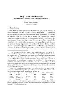 Early Lexical Lists Revisited Structures and Classiﬁcation As a Mnemonic Device*