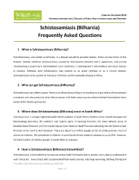 Schistosomiasis (Bilharzia) Frequently Asked Questions