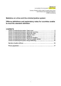 Statistics on Crime and the Criminal Justice System: Offence Definitions and Explanatory Notes for Countries Unable to Meet