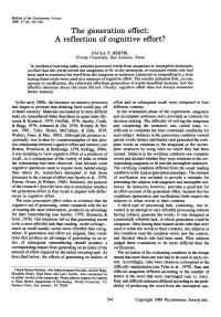 The Generation Effect: a Reflection of Cognitive Effort?