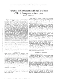 Varieties of Capitalism and Small Business CSR: a Comparative Overview S
