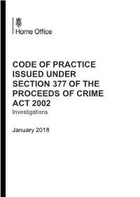 Code of Practice Issued Under Section 377 of Thye Proceeds Of