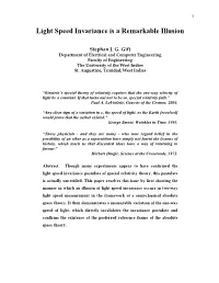 On Einstein's Light Speed Invariance Postulate