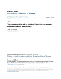 The Toxigenic and Hemolytic Activity of Clostridium Perfringens Isolated from Foods Feces and Soil
