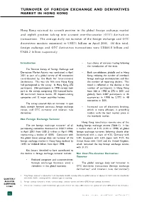 Turnover of Foreign Exchange and Derivatives Market in Hong Kong