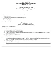 Facebook, Inc. (Name of Registrant As Specified in Its Charter) (Name of Person(S) Filing Proxy Statement If Other Than the Registrant)