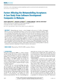 Factors Affecting the Metamodelling Acceptance: a Case Study from Software Development Companies in Malaysia