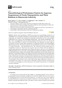 Nanotribological Performance Factors for Aqueous Suspensions of Oxide Nanoparticles and Their Relation to Macroscale Lubricity
