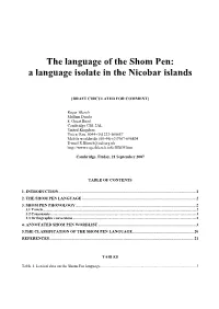 The Language of the Shom Pen: a Language Isolate in the Nicobar Islands