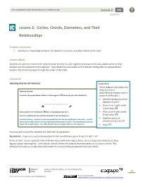 Lesson 2: Circles, Chords, Diameters, and Their Relationships