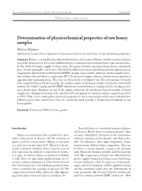 Determination of Physicochemical Properties of Raw Honey Samples