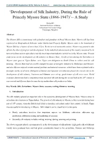 'Development of Silk Industry, During the Rule of Princely Mysore