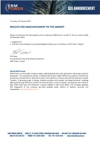 ERM Power Limited Notes to the Financial Statements for the HALF YEAR ENDED 31 DECEMBER 2016