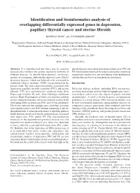 Identification and Bioinformatics Analysis of Overlapping Differentially Expressed Genes in Depression, Papillary Thyroid Cancer and Uterine Fibroids