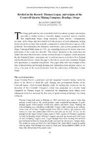 Reviled in the Record: Thomas Logan, and Origins of the Cromwell Quartz Mining Company, Bendigo, Otago
