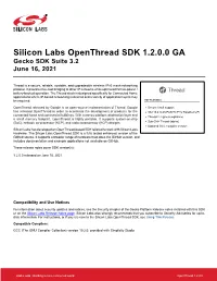 Silicon Labs Openthread SDK Release Notes 1.2.0.0