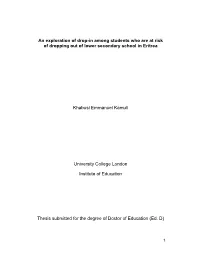 An Exploration of Drop-In Among Students Who Are at Risk of Dropping out of Lower Secondary School in Eritrea