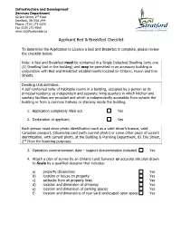 Applicant Bed & Breakfast Checklist