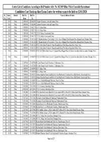 Candidates Can Check up Their Exam Centre for Written Exam to Be Held on 12/01/2020 Sl
