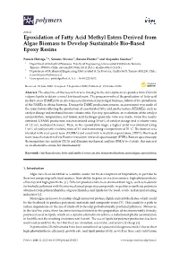 Epoxidation of Fatty Acid Methyl Esters Derived from Algae Biomass to Develop Sustainable Bio-Based Epoxy Resins