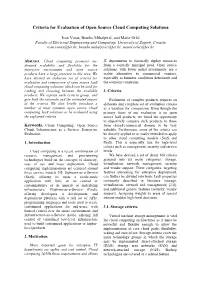 Criteria for Evaluation of Open Source Cloud Computing Solutions