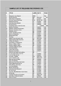 Sample List of Released Recordings (Cd)