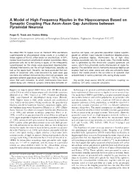 A Model of High-Frequency Ripples in the Hippocampus Based on Synaptic Coupling Plus Axon–Axon Gap Junctions Between Pyramidal Neurons