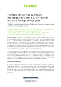 Flixmobility Carries 62 Million Passengers in 2019, a 37% Traveler Increase from Previous Year