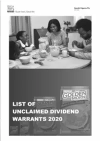 List of Unclaimed Dividend Warrants 2020