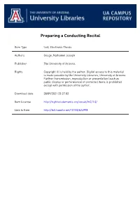 PREPARING a CONDUCTING RECITAL by NATHANIEL JOSEPH GOUGE