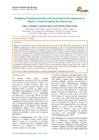 Religious Fundamentalism and Sustainable Development in Nigeria: Understanding the Intricacies