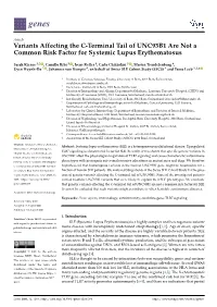 Variants Affecting the C-Terminal Tail of UNC93B1 Are Not a Common Risk Factor for Systemic Lupus Erythematosus