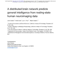 A Distributed Brain Network Predicts General Intelligence from Resting-State Human Neuroimaging Data