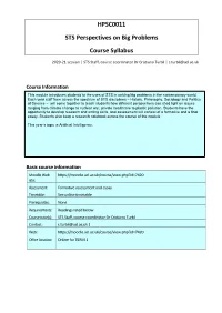 HPSC0011 STS Perspectives on Big Problems Course Syllabus
