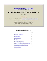 COURSE DESCRIPTION BOOKLET Fall 2016