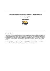 Timeline of the Background to 1904-5 Welsh Revival