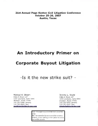An Introductory Primer on Corporate Buyout Litigation -Is It