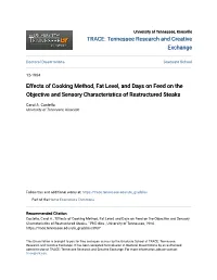 Effects of Cooking Method, Fat Level, and Days on Feed on the Objective and Sensory Characteristics of Restructured Steaks