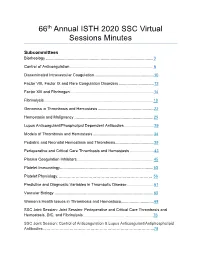 66Th Annual ISTH 2020 SSC Virtual Sessions Minutes
