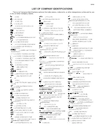 List of Company Identifications