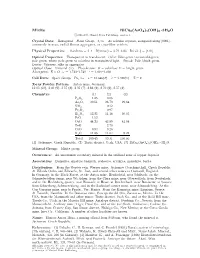Mixite Bicu6(Aso4)3(OH)6 • 3H2O C 2001-2005 Mineral Data Publishing, Version 1 Crystal Data: Hexagonal