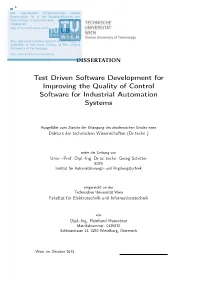 Test Driven Software Development for Improving the Quality of Control Software for Industrial Automation Systems