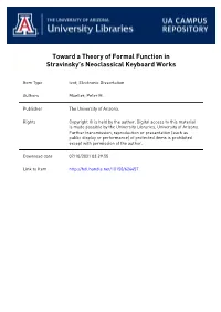 Toward a Theory of Formal Function in Stravinsky’S Neoclassical Keyboard Works