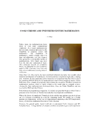 Cook's Theory and Twentieth Century Mathematics