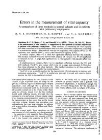 Errors in the Measurement of Vital Capacity a Comparison of Three Methods in Normal Subjects and in Patients with Pulmonary Emphysema