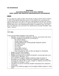 FEE REFERENDUM PROPOSED Associated Students of UC Davis (ASUCD) BASIC NEEDS and SERVICES UNDERGRADUATE REFERENDUM ISSUE Do You A
