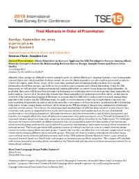 Final Abstracts in Order of Presentation