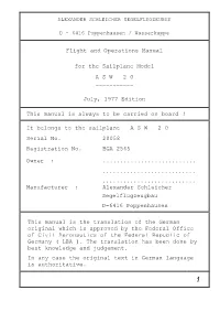 Flight and Operations Manual for the Sailplane Model a S W 2 0